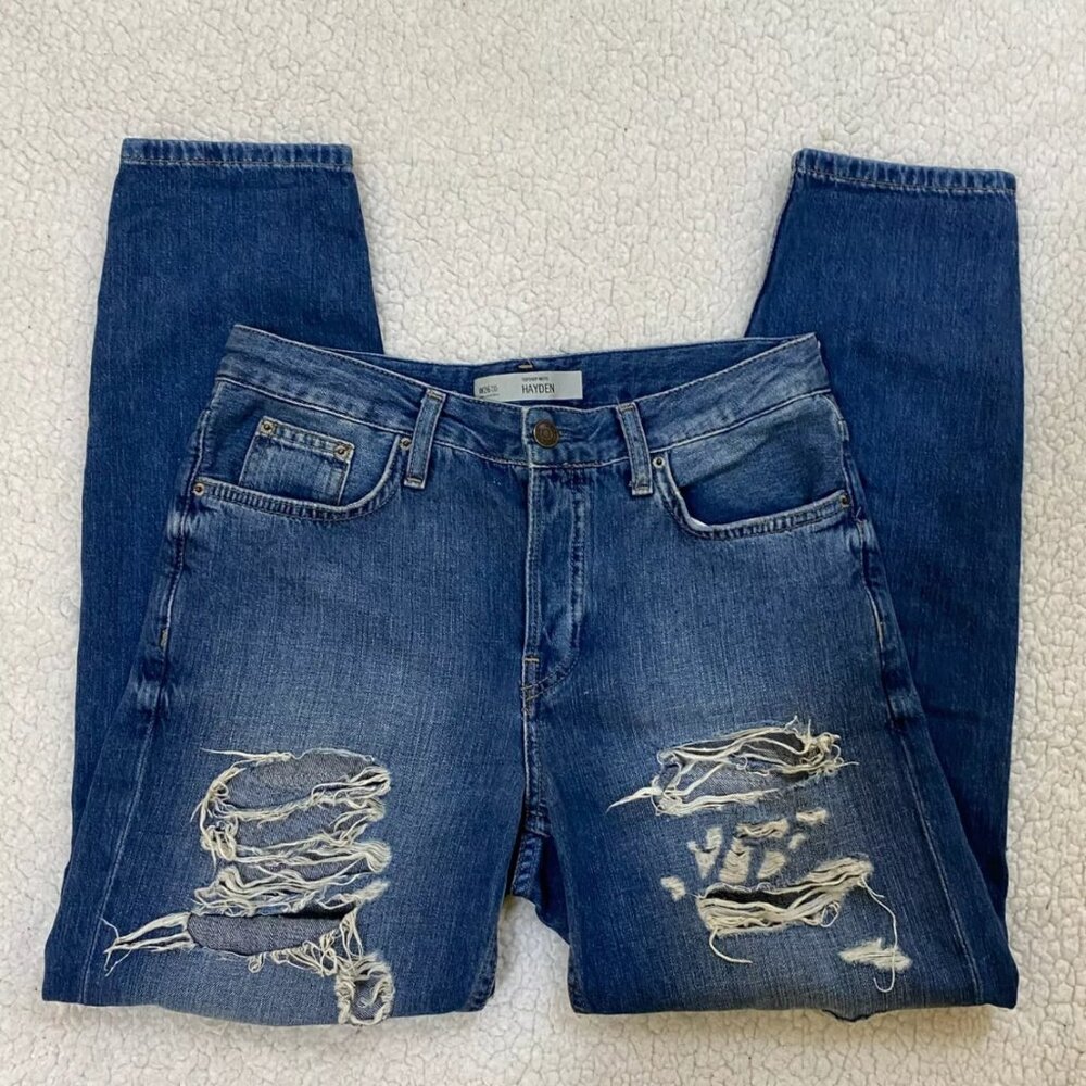 Topshop Women's Jeans Size 26 Ripped Button Fly Hayden Boyfriend High-Rise - Picture 3 of 8